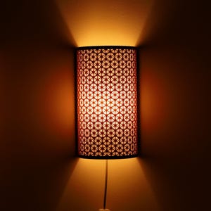 The Kumiko Wall Lamp: Eco-Friendly Japanese Plug-In Sconce | Geometric Lattice Wood-Look Design - Zen Geometric Japandi - Easy Mount