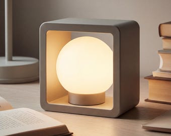 Framed Ball Lamp | Modern Minimalist Table Lamp | Geometric Sphere Light | Ambient Bedside Lighting. Soft Ambient Mood. Office or Bedroom