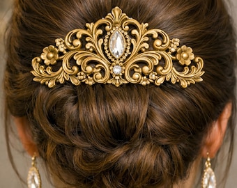 Baroque Hair Comb Clip, Ornate Gold or Silver Hair Accessory. Decorative Filigree Updo Clip. Wedding Elegant Vintage Bridal Comb Woman