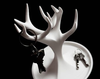 Jewelry Tree and Key Organizer, Modern 3D Printed Accessory Stand, Eco-Friendly Necklace Holder with Tray, Entryway Catchall