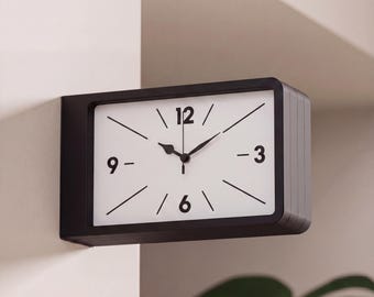 The Bifrons Retro Corner Clock - Double Sided Minimalist Wall Clock for Hallways and Open Spaces, Vintage, Mid Century, Constructivist Decor