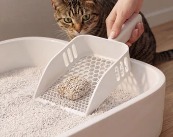 Pala para arena de gato - Tamizado inteligente - Pala ergonómica multiorificio para excrementos de mascotas - Artículos para mascotas - Fácil limpieza. Tamiz de pala profunda, para gatos y perros.