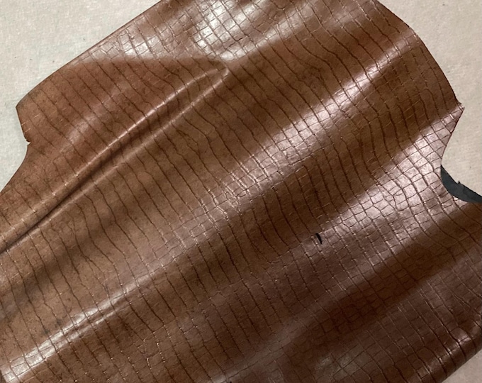Mocha Brown Embossed Gator Leather Cowhide Remnant. Craft Leather,  LAC52