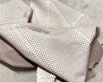 White and Brown Embossed Snakeskin Leather Cowhide Remnant.  LAC82