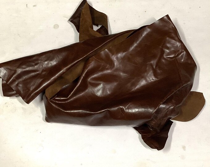 Brown Pull-up Leather Cowhide Remnants. Leather hides. Craft Leather.  BR1022