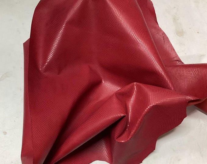 Red Embossed Snakeskin Pattern Leather Cowhide Remnants,  crafting leather.  LAC136