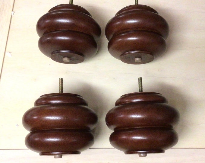 Package of 2 or 4 Mahogany Finish 4 1/2 Inch Wooden Furniture Legs. DA1092