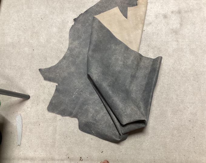 Faded Denim Leather Cowhide Remnant, Crafting Leather,  LAC130