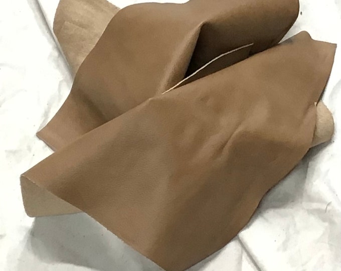 2 Pieces Peanut Brown Leather Cowhide Remnants, Leather Hides, HY770