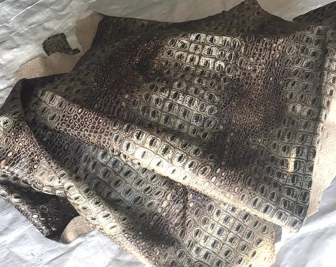 Brown and Gray Embossed Hornback Gator Leather Cowhide Remnants.  CL380