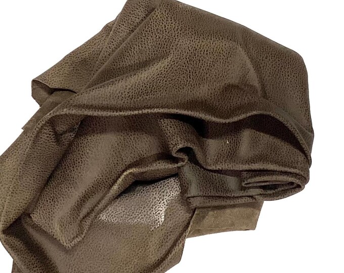 Italian Pebble Nubuck German Chocolate Leather Cowhide Remnants, BR190