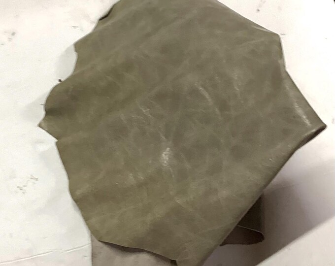 Light Green Distressed Leather Lambskins. Leather hide. OSM476