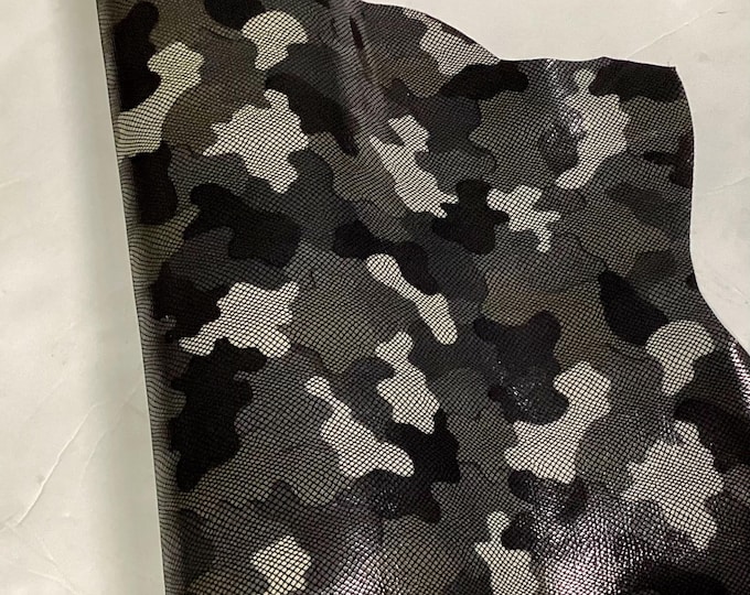 Gray Printed Camouflage Leather Lambskins.AI. Leather Hides.  Lambskins. Crafting Leather. OSM1106
