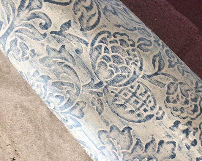 La Scala Blue Distressed Floral Leather Cowhide Remnant. Leather Hide. Garment Leather CAR51
