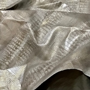 Light Taupe with Gold Tones Embossed Gator Leather Cowhide Remnants. 25102