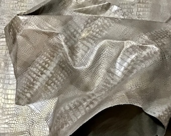 Light Taupe with Gold Tones Embossed Gator Leather Cowhide Remnants. 25102