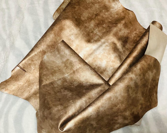 Copper Embossed Leather Cowhide Remnant.  Crafting leather.  CL64