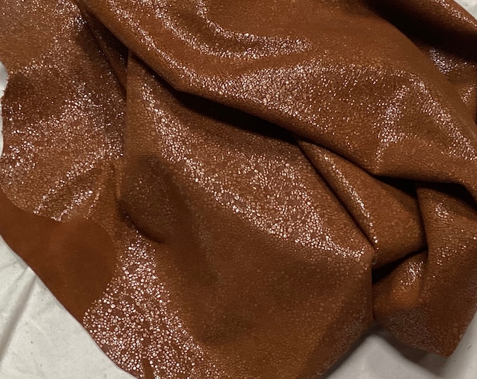Lux Cognac Pebbled Leather Lambskins. Leather Hides. OSM20720