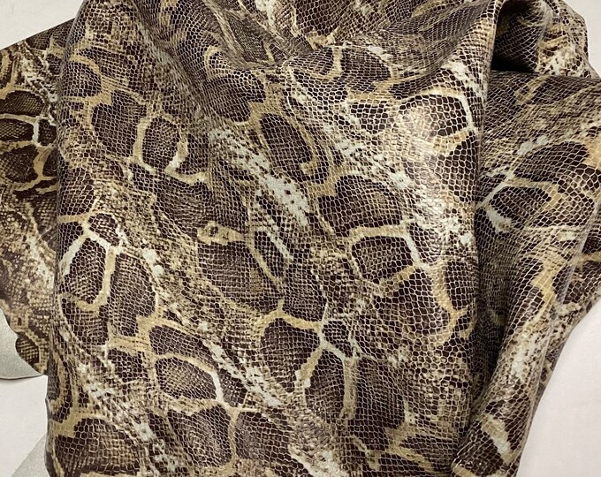 Brown and White Printed Python Leather Lambskin. Leather. Leather Hide ...