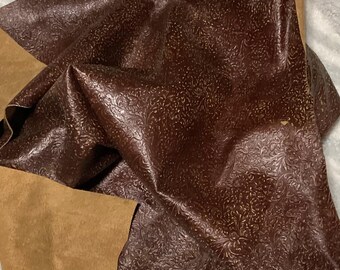 Brown Embossed Floral Pattern Leather Cowhide Remnant.  SCR07