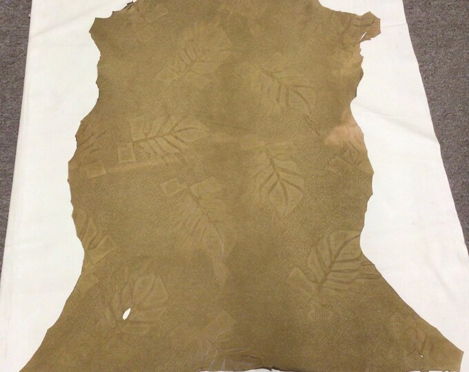 Camel Colored Embossed Leaves Leather Lambskins.  LAMB6018