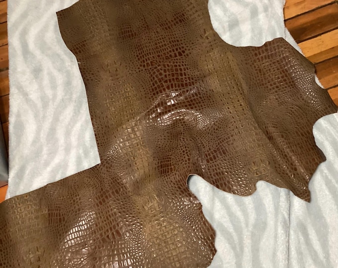 Brown Embossed Gator Leather Cowhide. DEAL602