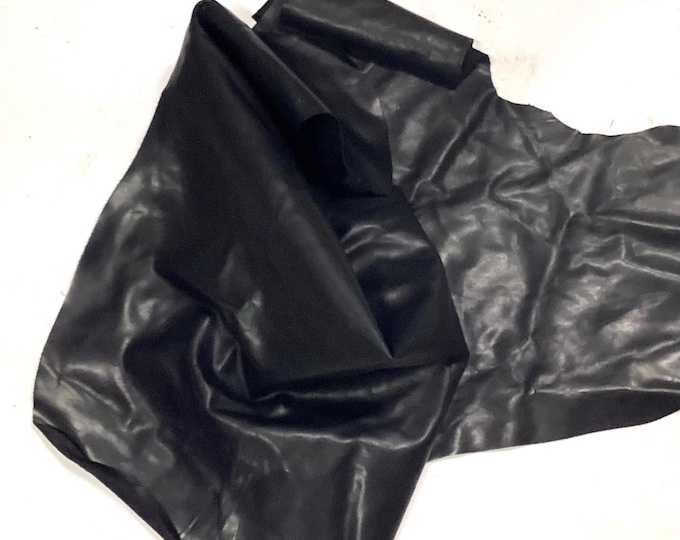 Black Leathwr Cowhide Partial. Leather Remnant. Cowhide, Leather Pieces.  CL1713