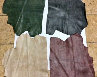 4 Pieces Leather Lambskin Remnants. ,Beige, Green, Red, Navy.  SPC74