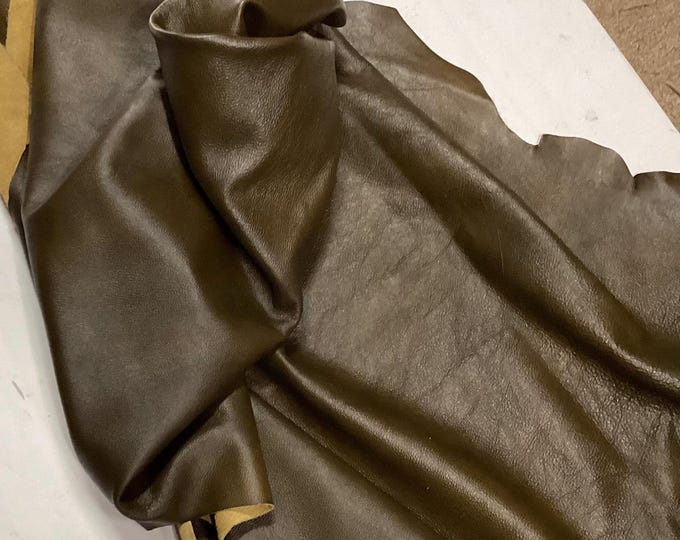 Olive Leather Cowhide Half Hides, Leather Hides. Cowhides. Garment Leather. Upholstery Leather. BR880