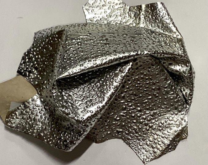 Silver Embossed Buffles with Copper Tint Leather Lambskins. Leather Hides, leather for Handbags. Crafting Leather.  OSM646