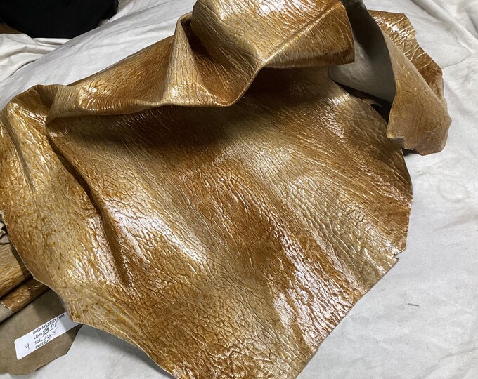 Golden Tones Embossed Leather Lambskins, Leather Hides. OSM20568
