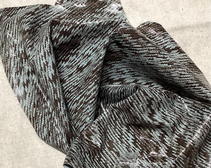 Turquoise and Brown Printed Leather Cowhide Remnant,  LAC34