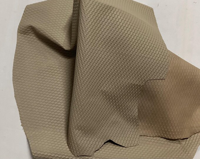 Beige Embossed Ribbon Leather Lambskins. Leather Hides. Lambskins. Crafting Leather. OSM640
