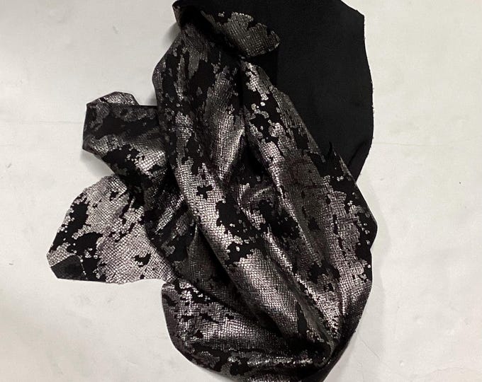 Black and Silver Leather Lambskins. Leather Hides, craft leather, leather for clothing, gloves, bags.  DIY.  OSM621