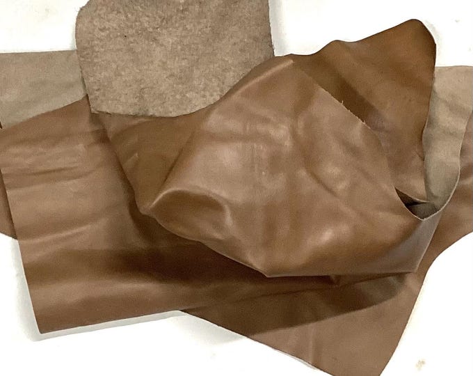 Mushroom Brown Leather Cowhide Remnants.  Leather Hides.  Leather Scrap. Upholstery Leather.  OSM497