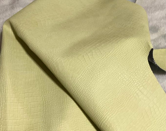 9 square feet Pastel Yellow Embossed Gator Leather Cowhide Remnantd,  CA723