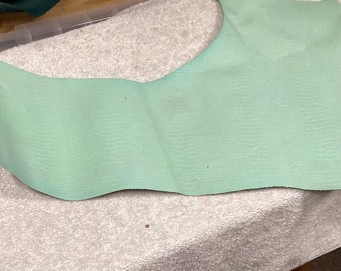 Mint Metallic Green Embossed Lizard Leather Cowhide Remnants.  Leather pieces.  OSM440