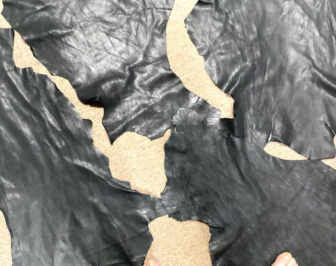 Package of 6 Black Leather Lambskins with Marble Effects.  Apprx 16 plus square feet. Leather hides, craft leather,  OSM 469