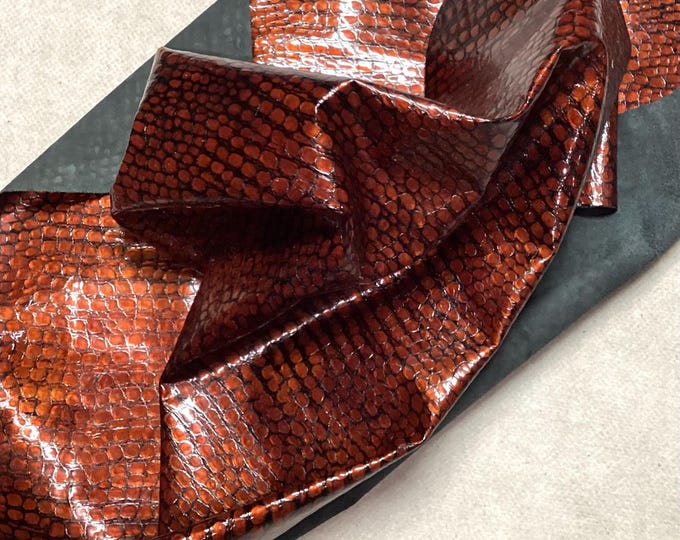 Dark Orange Embossed Leather Cowhide Remnants.  LAC28