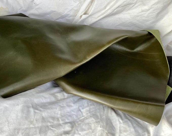 Carolina Moss Green Leather Cowhides. Crafting Leather. NC107