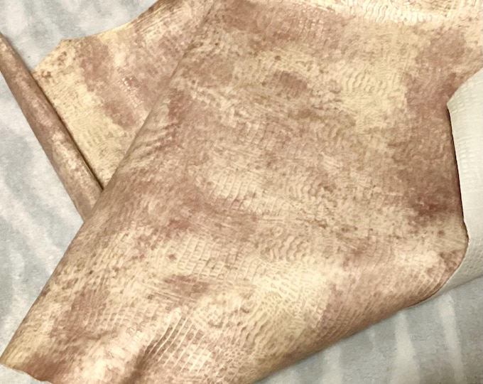 10 square feet cream and rose distressed leather cowhide remnant,  CA736