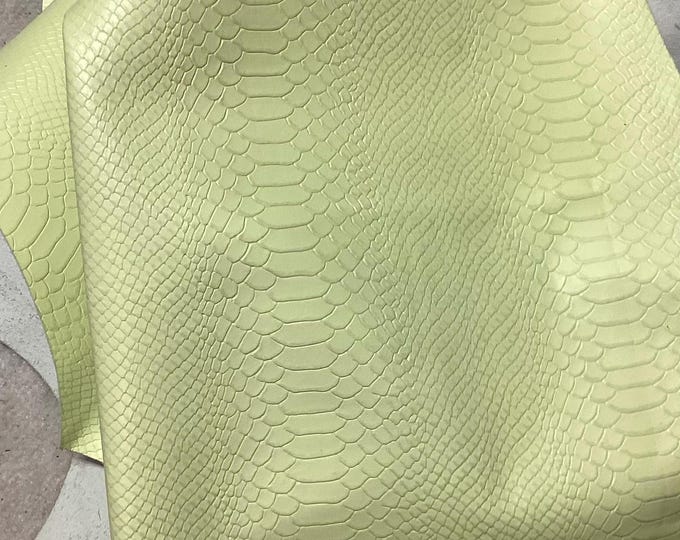 Lime Green Embossed Python Leather Cowhide, leather remnants,  LAC110
