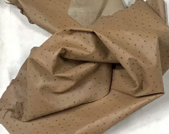 Perfect Tan Ostrich Embossed Leather Lambskins.  LAMB7214