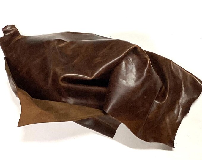 2 Pieces Brown Pull Up Leather Cowhide Remnants.  BR905