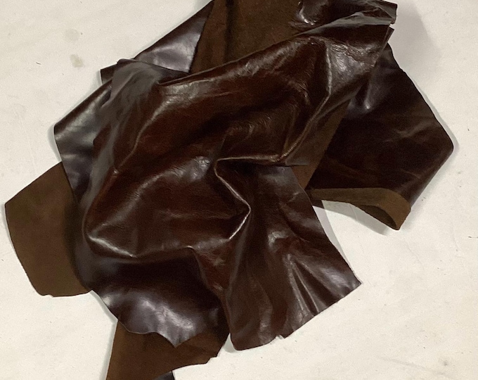 Brown PullUp Leather Cowhide Remnants. Leather Pieces, Cowhide. Crafting Leather.  BR1033