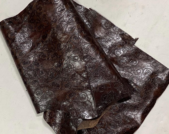 Old World Italian Embossed Truffle Leather Cowhide Remnants. Brown Leather. Leather Pieces, crafting Leather,  CL52545