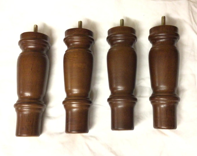 LT7315W 7 Inch Walnut Finish Turned Wooden Furniture legs in 2 or 4 Packs  LT7315W