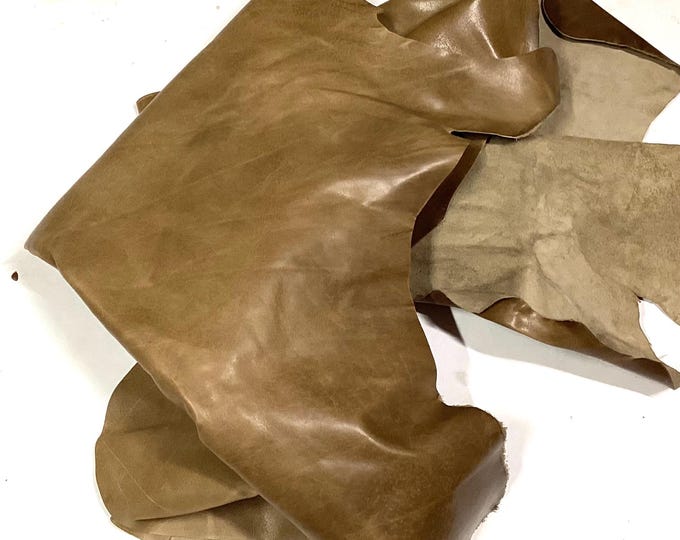 Distressed Taupe Leather Cowhide Remnants. Leather Pieces. Leather Hides. Crafting Leather.  BR1024