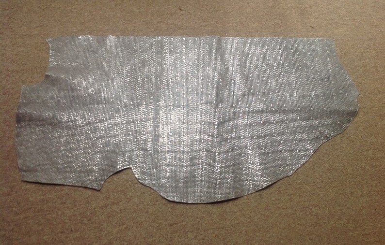 Gray And Silver Embossed Basketweave Pattern Leather Cowhide Remnants #R613