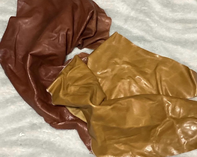 2 Pieces Caramel and Brown Leather Cowhide Remnants.  SCR14